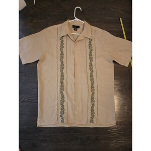 R&R Casuals Men's Size Large Shirt Brown/tan Short Sleeve Button Up Collared